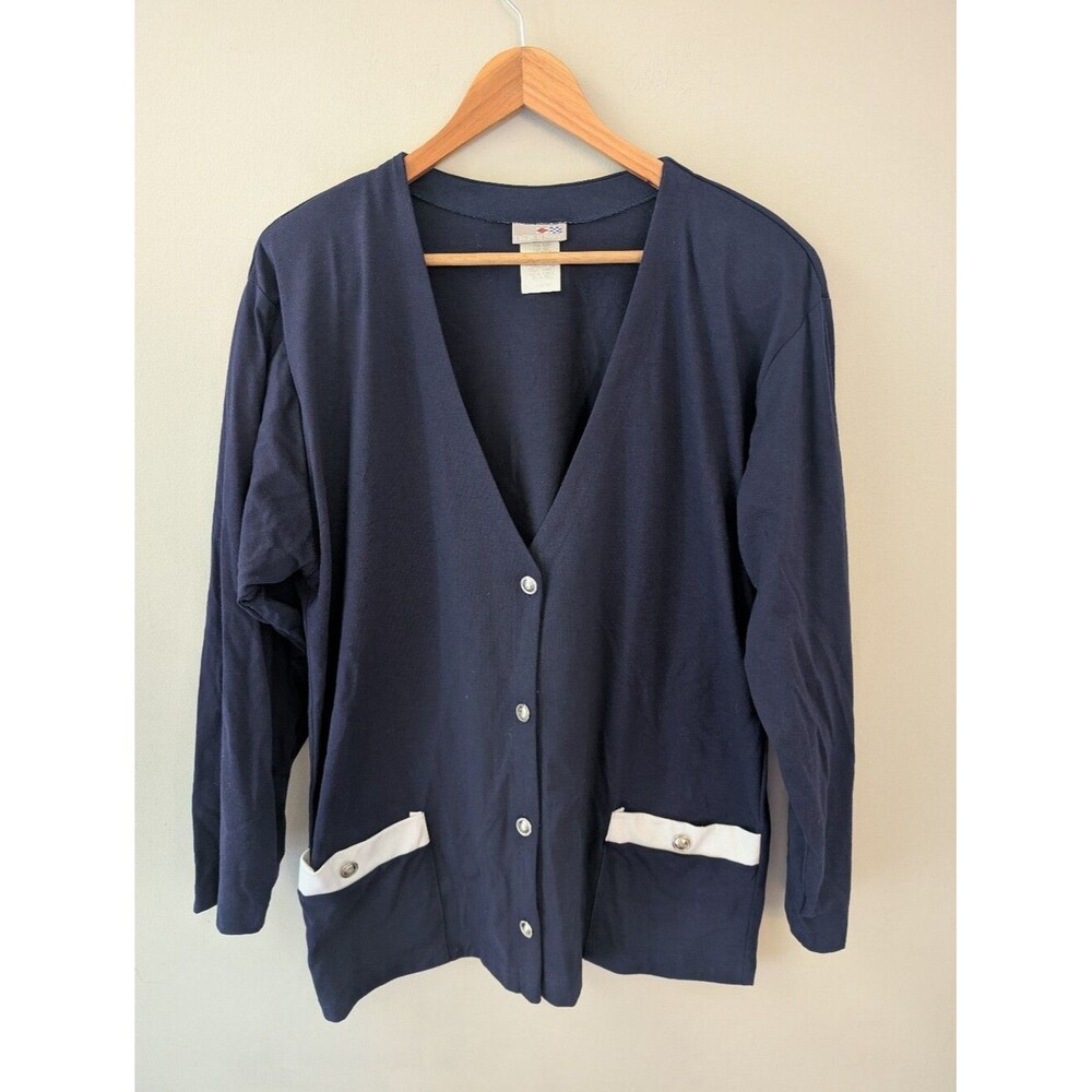 French Navy Vintage Blue Button Nautical Cardigan Size L